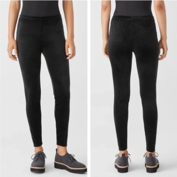NWT Eileen Fisher High Rise Black Velvet Stretch Ankle Leggings Size Small - Picture 1 of 8